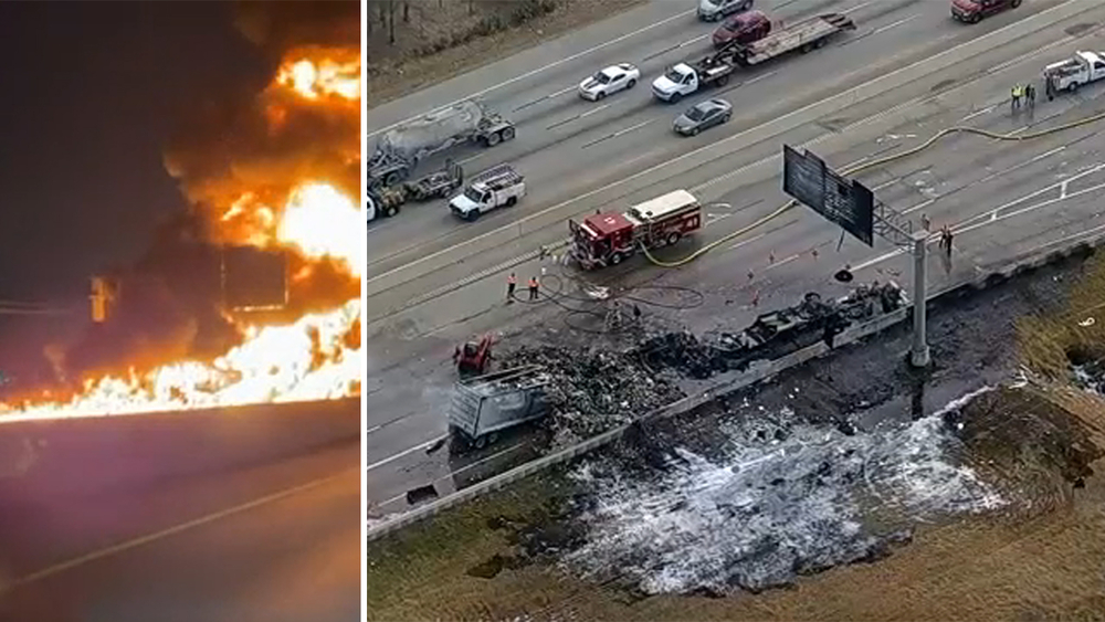 Fiery crash involving 3 big rigs blocking North Loop EB at Wayside