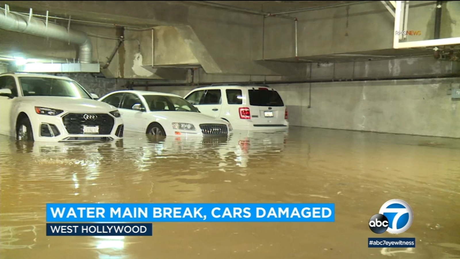 Water main break in West Hollywood floods lobby and garage of apartment ...
