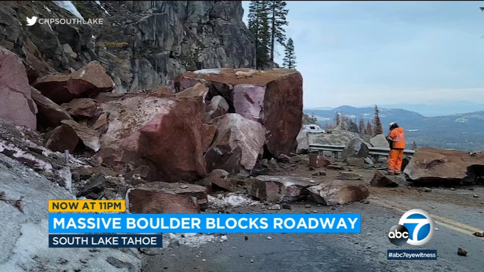 Huge boulder crashes onto highway near Lake Tahoe, prompting closure