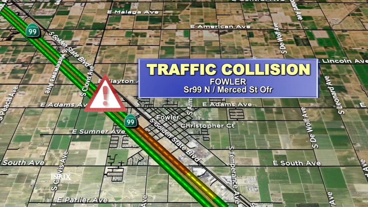 Slowdowns on NB Highway 99 near Fowler after multi-vehicle crash