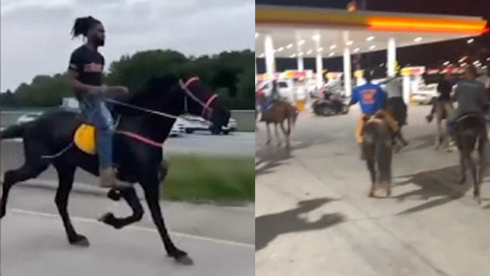 People ride on horses in Dallas to avoid high gas prices, video shows