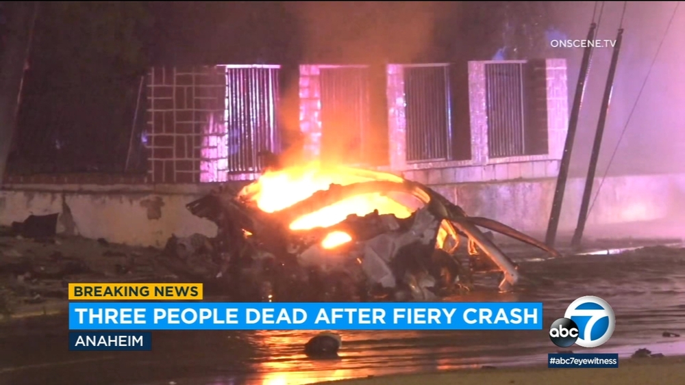 3 killed in fiery Anaheim crash after car goes airborne