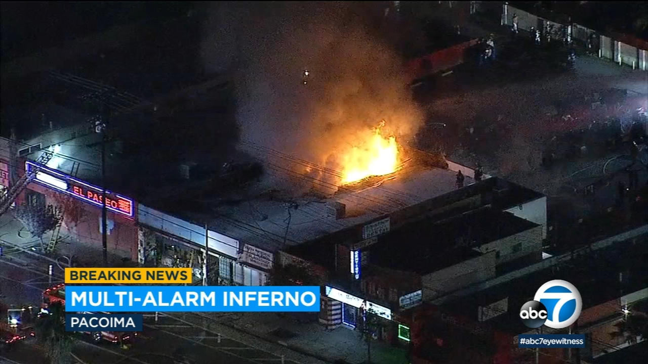 Large fire breaks out at multi-business commercial complex in Pacoima