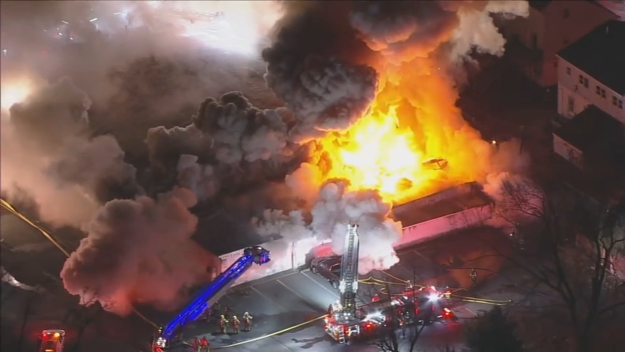 Massive 3-alarm fire destroys bowling alley in Bucks County
