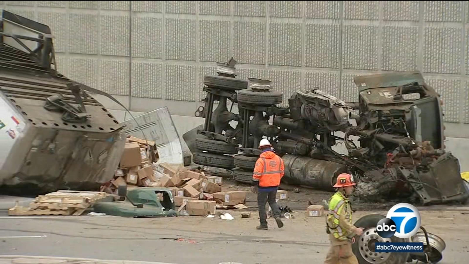 Los Angeles County: Big rig drives off freeway in Burbank, driver ...