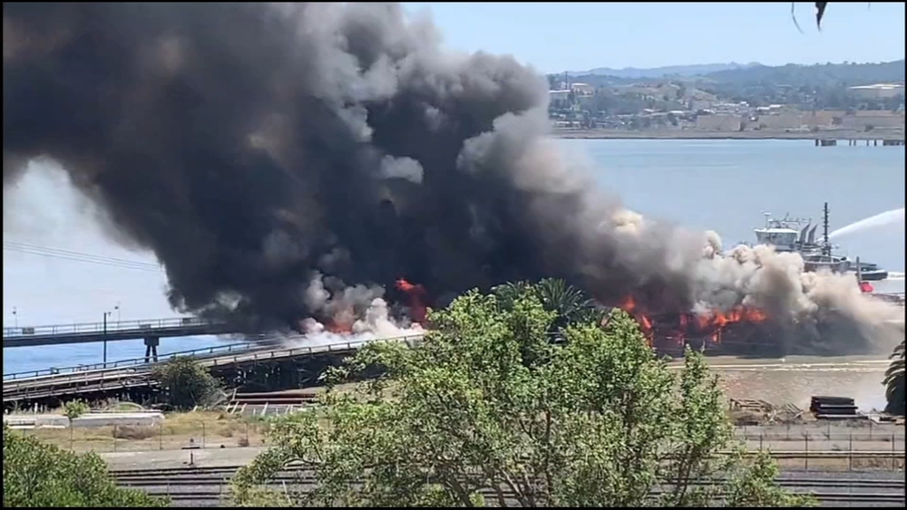 Crews battling 4-alarm fire at the Port of Benicia 