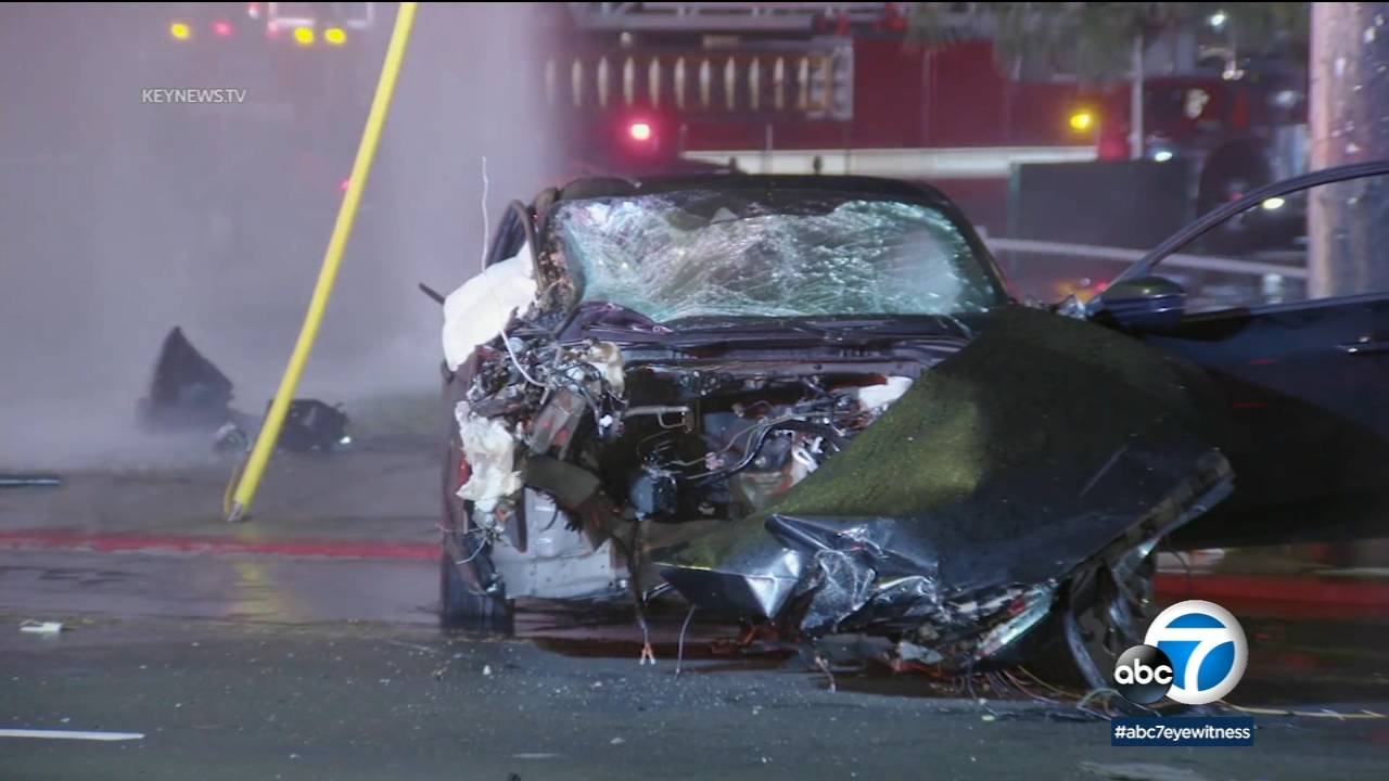 4 injured during crash that damaged hydrant, power pole in Arleta