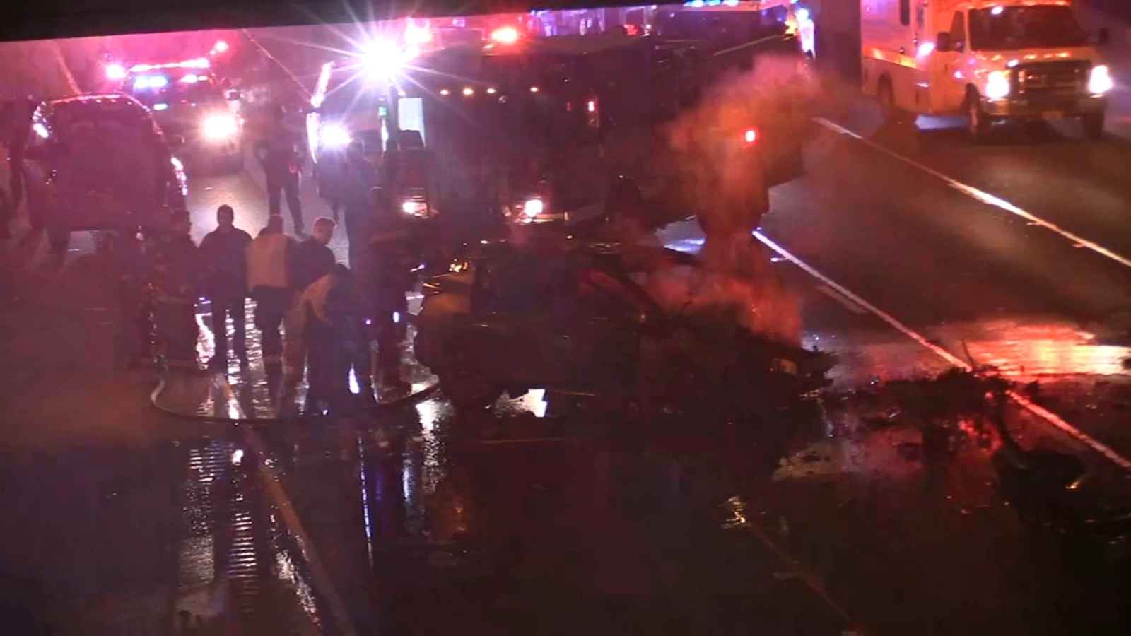 Car crash 3 hurt, 1 critically, after IDOT truck involved in fiery