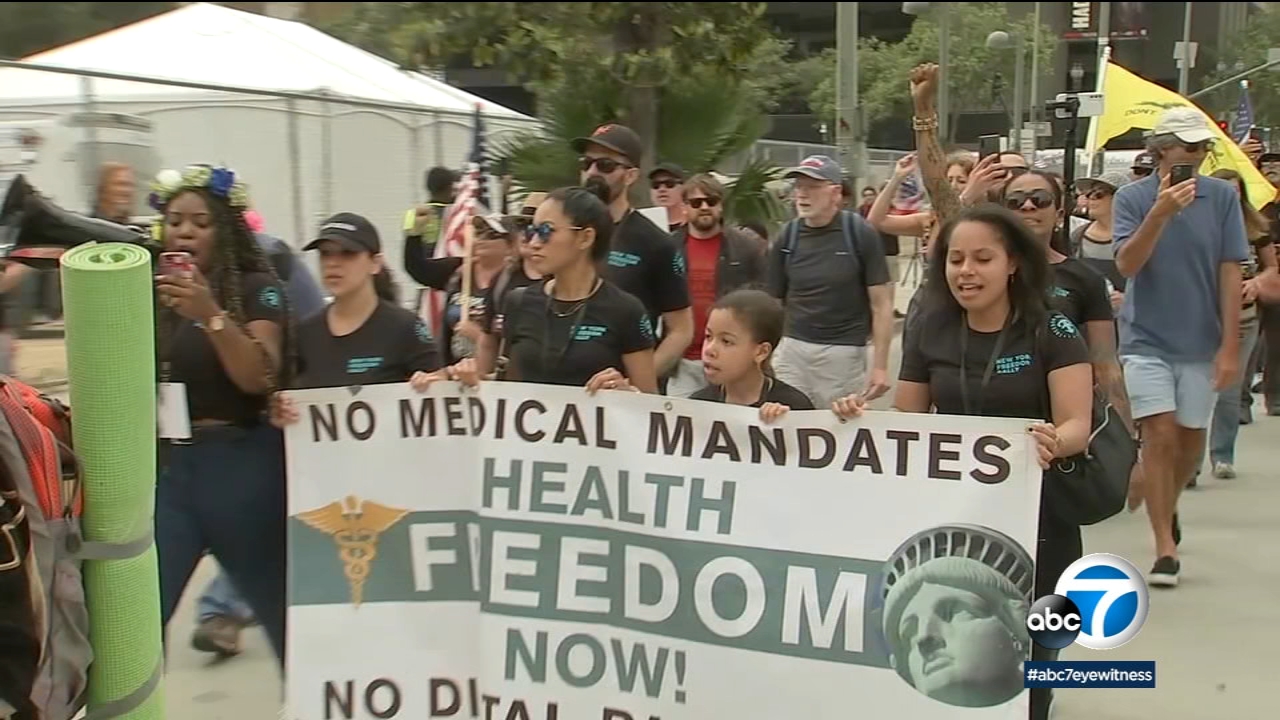 Thousands gather in downtown LA demanding end to vaccine mandates