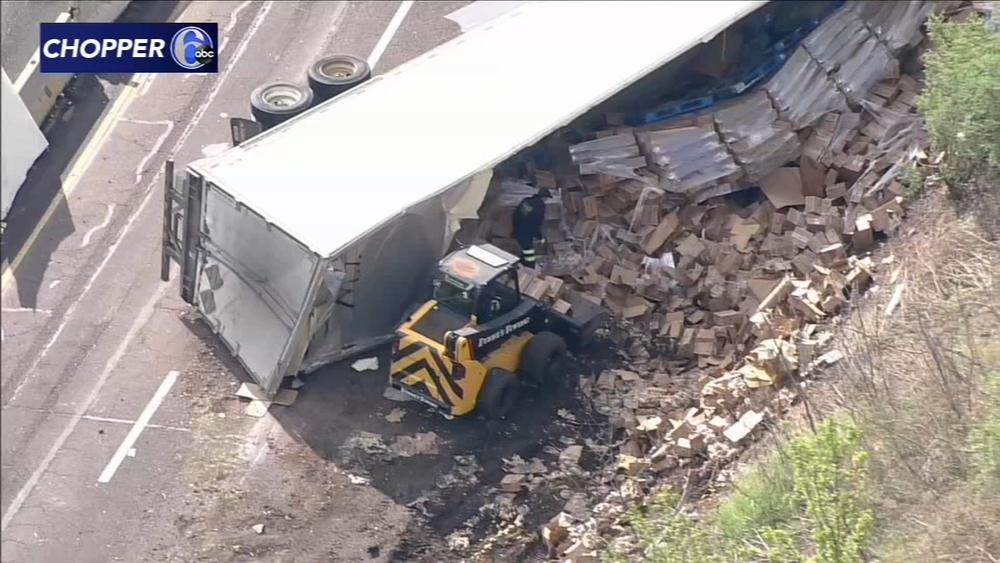 Truck with 40K pounds of frozen chicken nuggets crashes in Bucks Co.