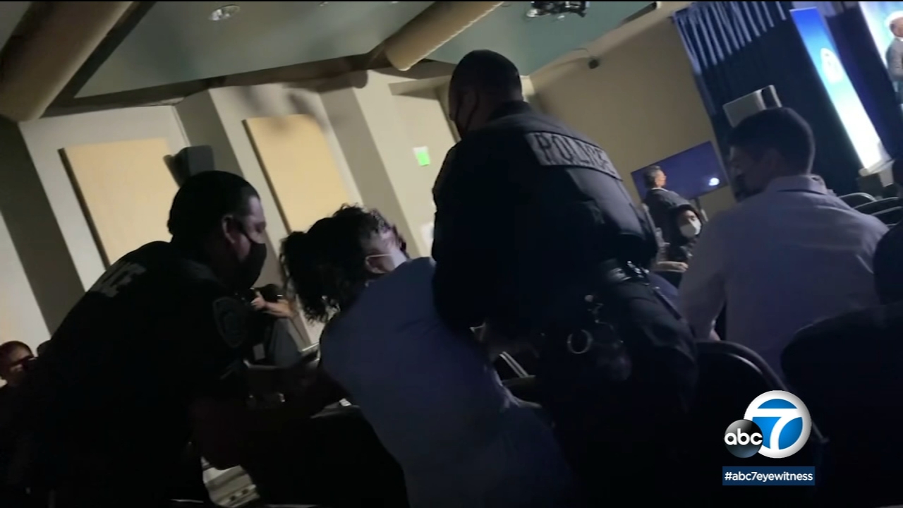 Protesters attempt to enter mayoral debate venue at Cal State LA