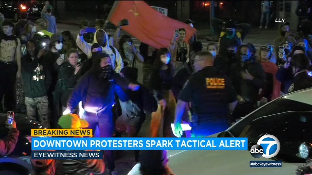 1 officer injured during abortion rights protest in downtown LA