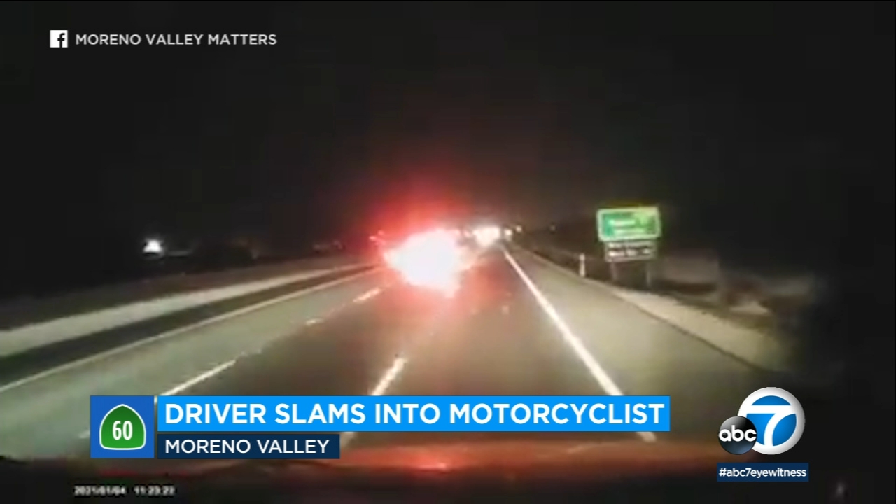 Hit-and-run driver slams into motorcycle on 60 Freeway: Dashcam video