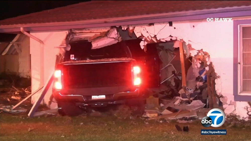 Driver slams pickup truck into home in city of Orange