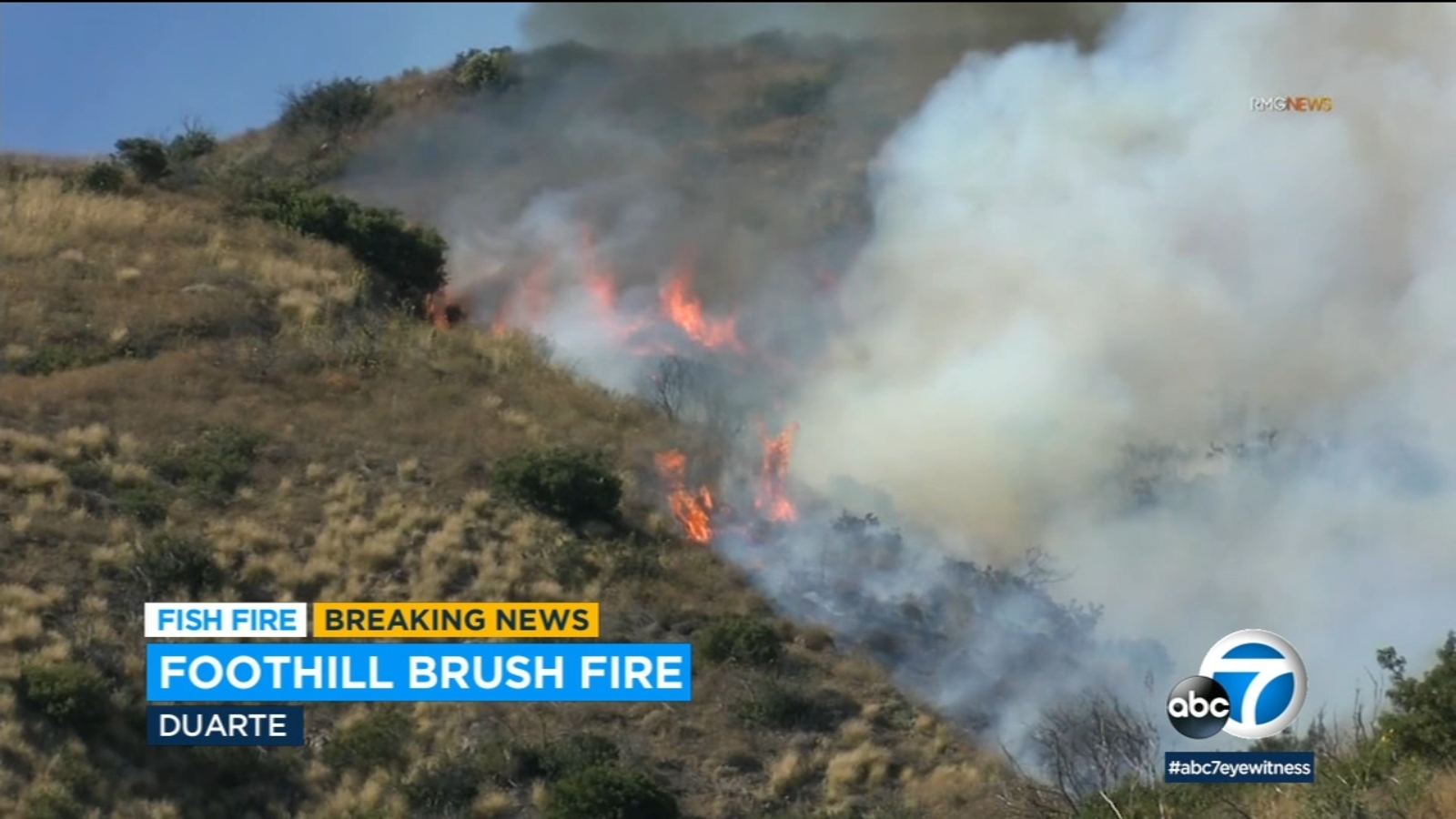 Los Angeles County firefighters working to control brush fire burning ...