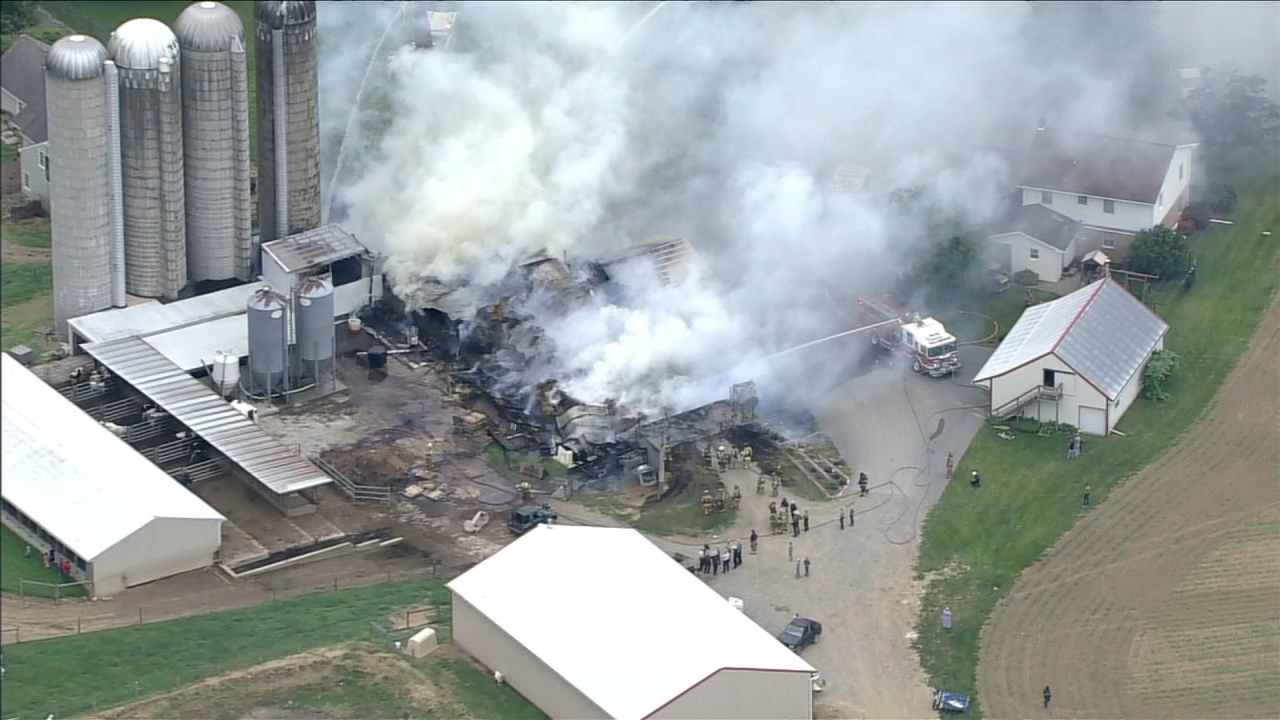Chopper 6 over barn fire in Honey Brook, Pa.