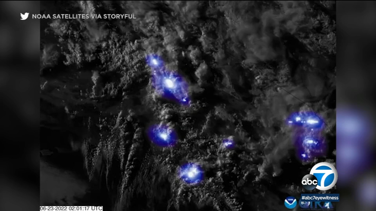Time-lapse satellite imagery captures vast lightning strikes across LA