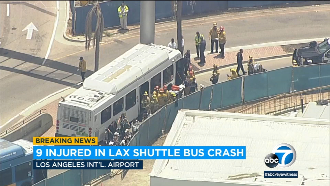 Shuttle bus crash at LAX leaves 9 injured, officials say