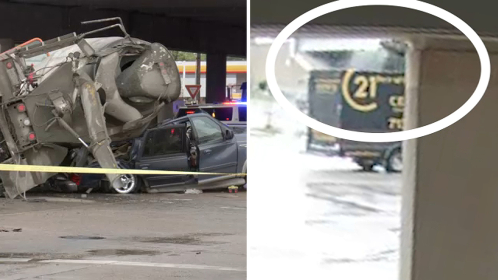 Stunned witnesses rush to lift concrete mixer off family's SUV