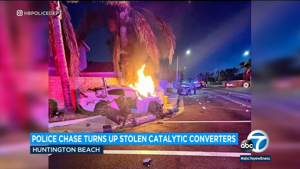 OC police chase ends in fiery crash, discovery of catalytic converters