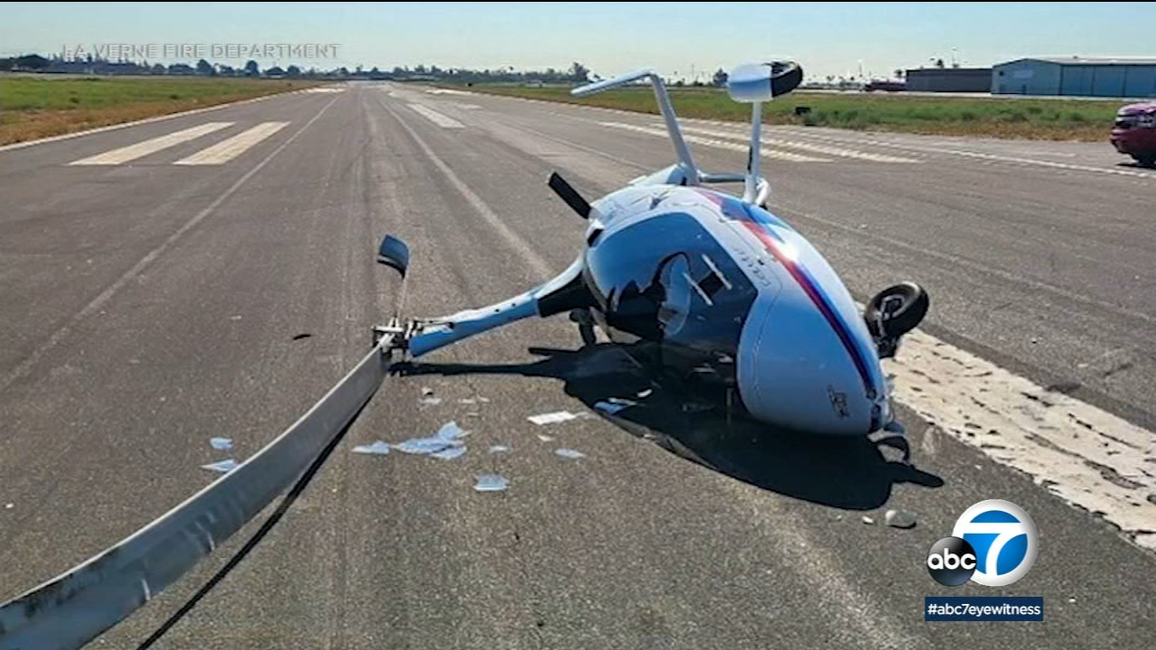 Small airplane crashes on runway at La Verne's Brackett Field