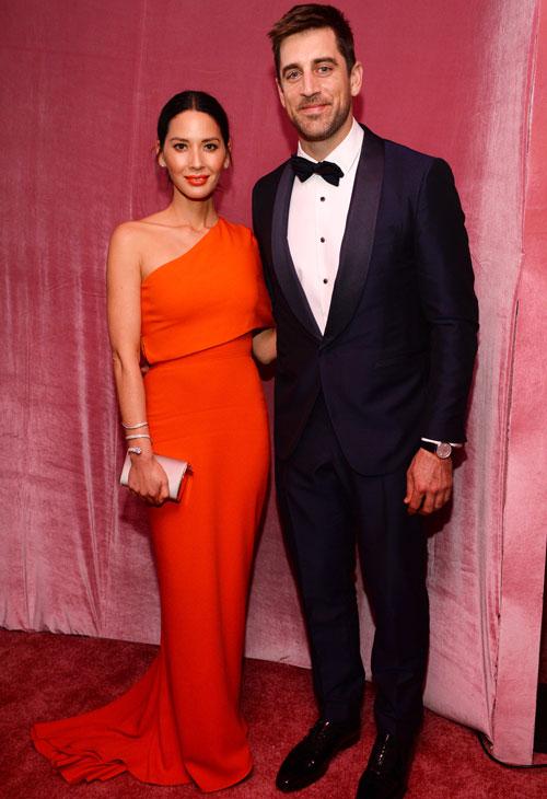 Olivia Munn, left, and Aaron Rodgers attend the Governors Ball after the Oscars on Sunday, Feb. 28, 2016, at the Dolby Theatre in Los Angeles.