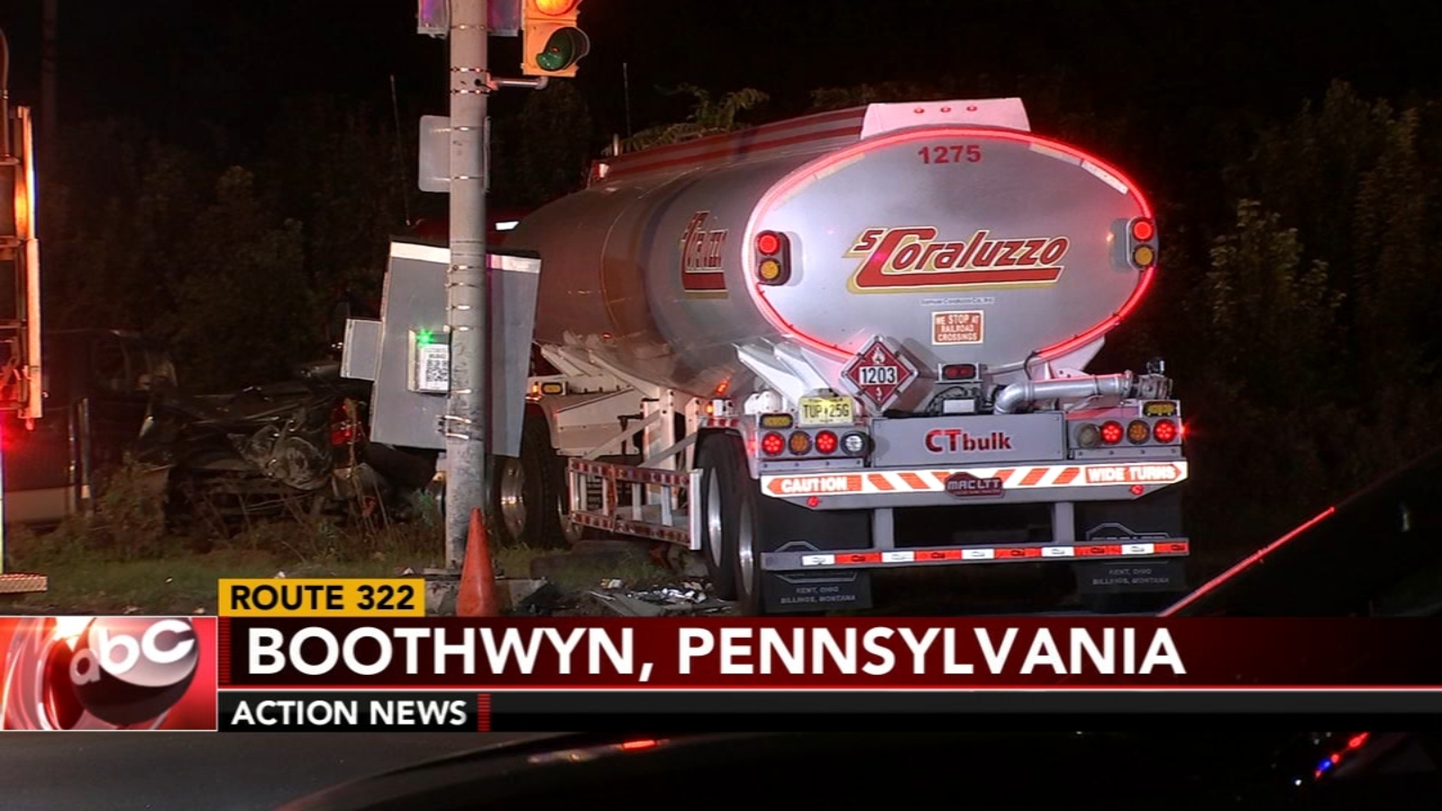 Route 322 Crash 3 injured after gasoline tanker crashes into truck in