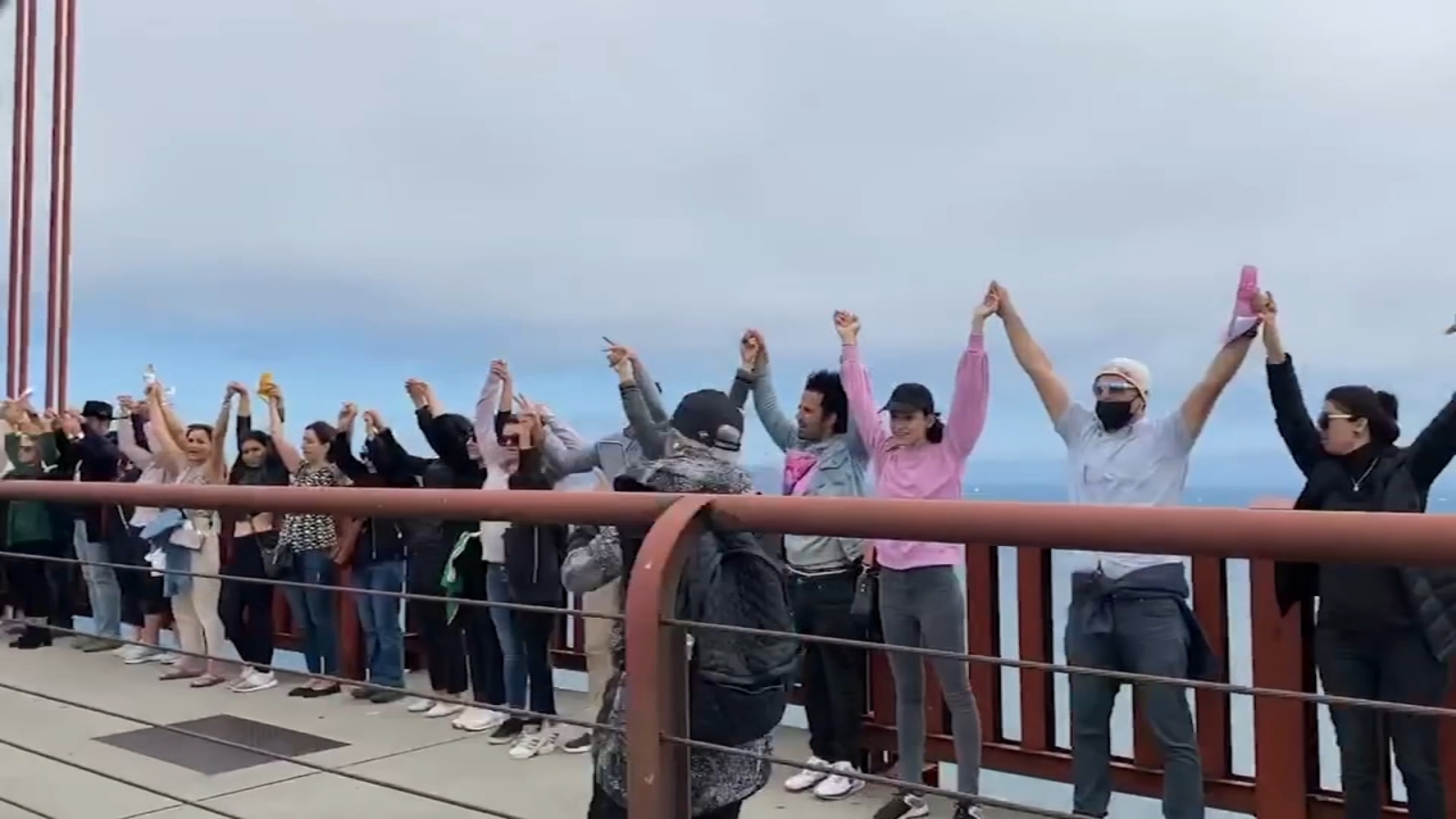 Bay Area demonstrators form human chain on Golden Gate Bridge, demand