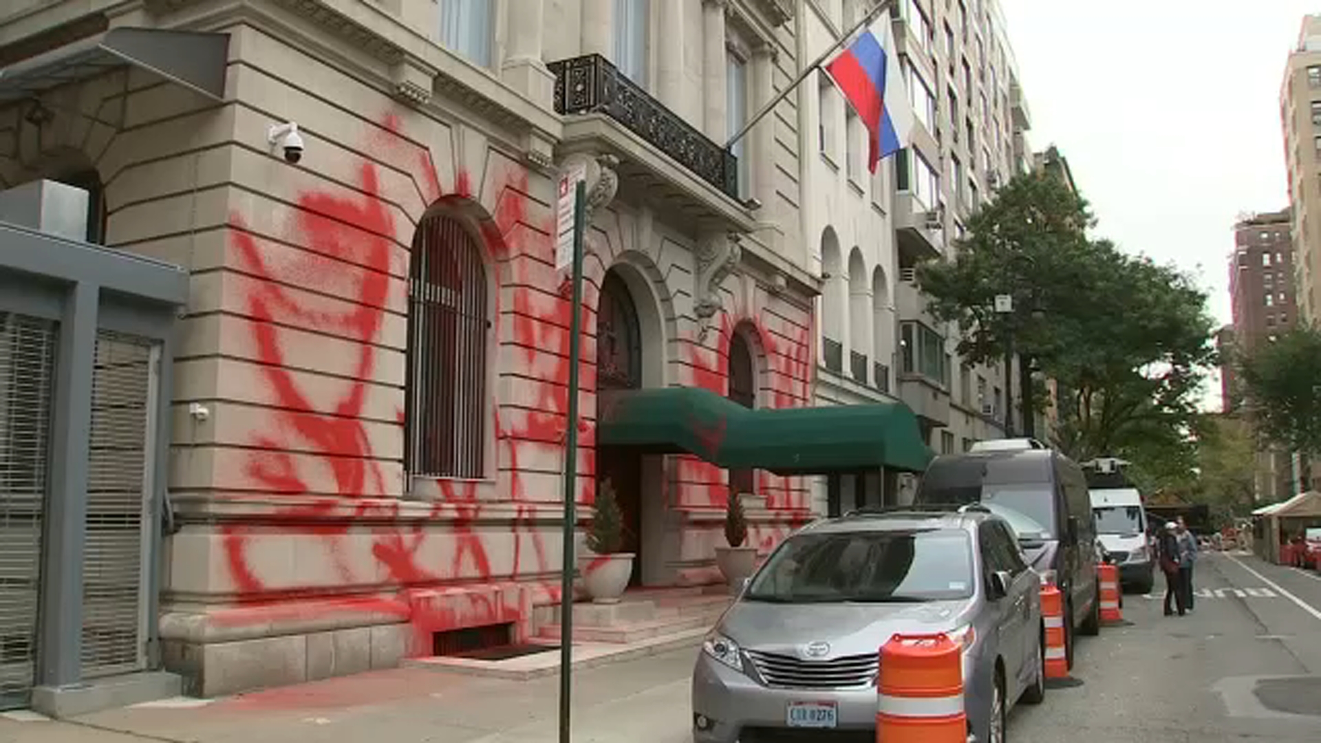 Russian Consulate vandalized with red paint