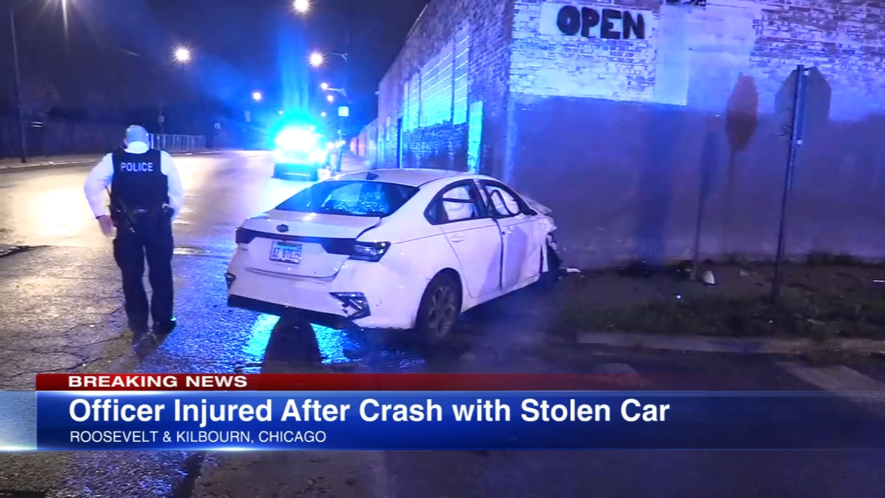 Officer injured when stolen car crashes into CPD squad in Lawndale