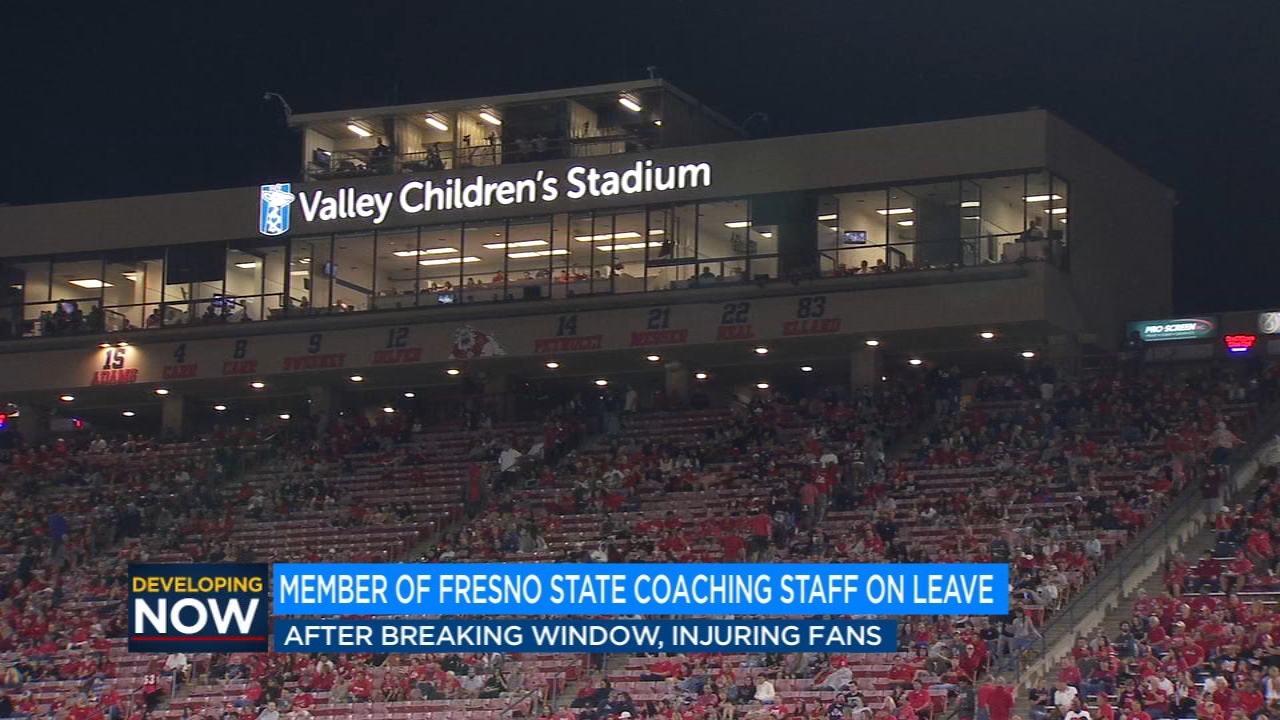 Fans injured when a Fresno State coach shatters glass window