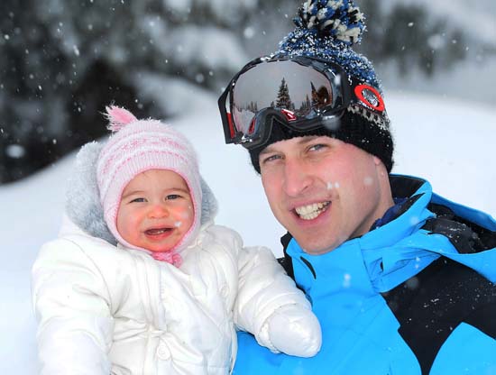 Prince William poses with Princess Charlotte as they enjoy a short private break skiing in the French Alps