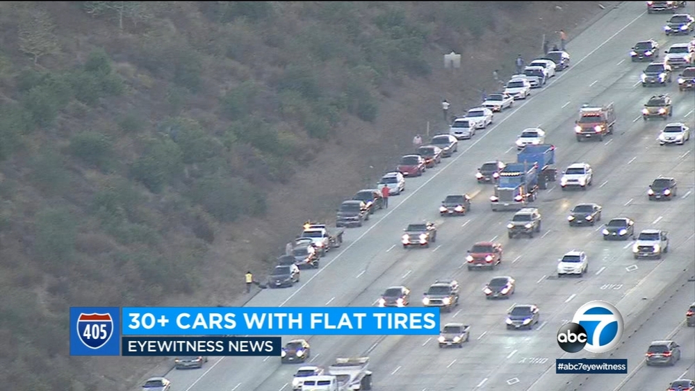 More than 30 drivers got flat tires along 405 during morning commute