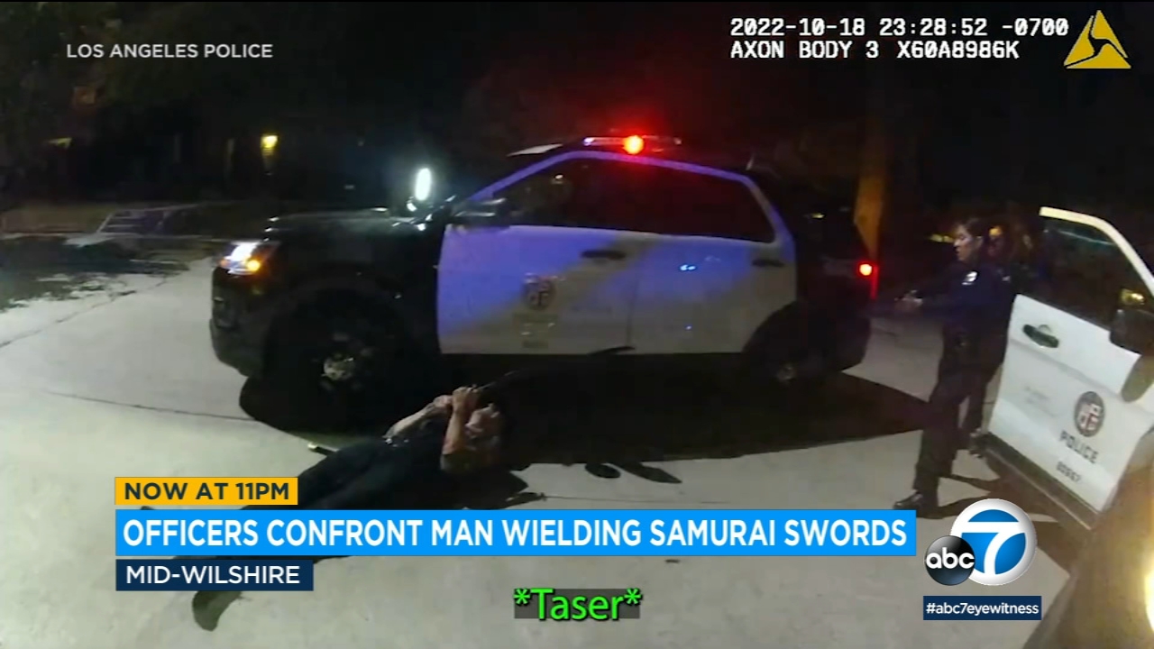 Bodycam video: LAPD uses Taser to subdue man wielding samurai swords