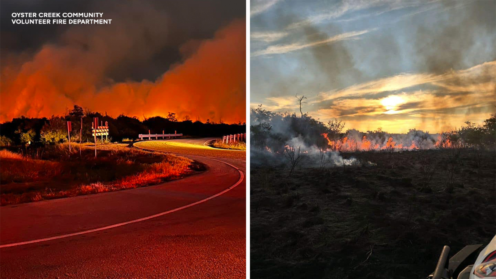 Lost boat trailer wheel spark ignites large grass fire in Oyster Creek