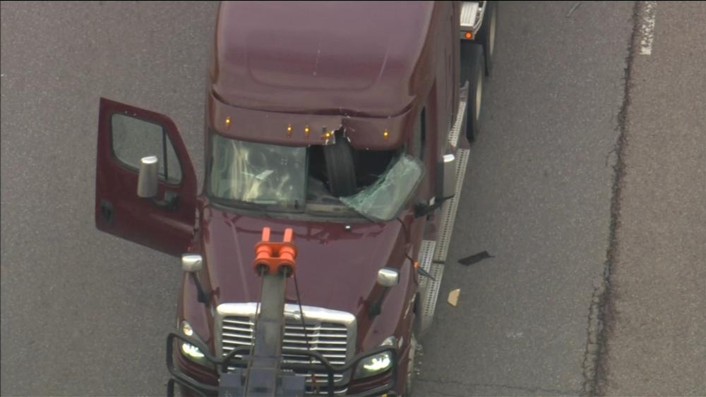 Tire smashes through semi windshield on I-55 in SW Suburbs