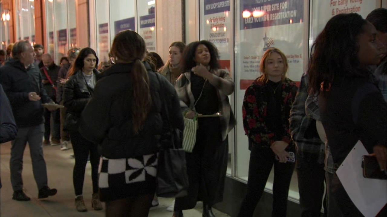 Voters line up to cast ballots in downtown Chicago