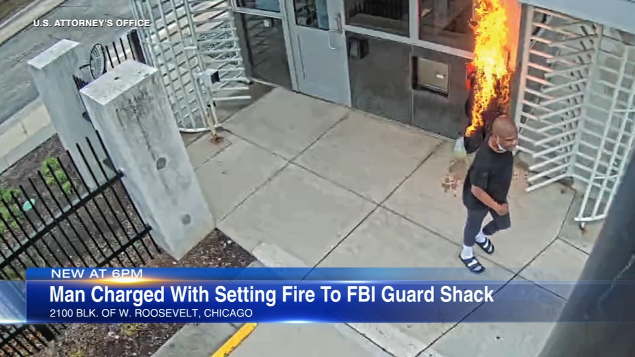 Man charged after caught on video setting fire at FBI Chicago office