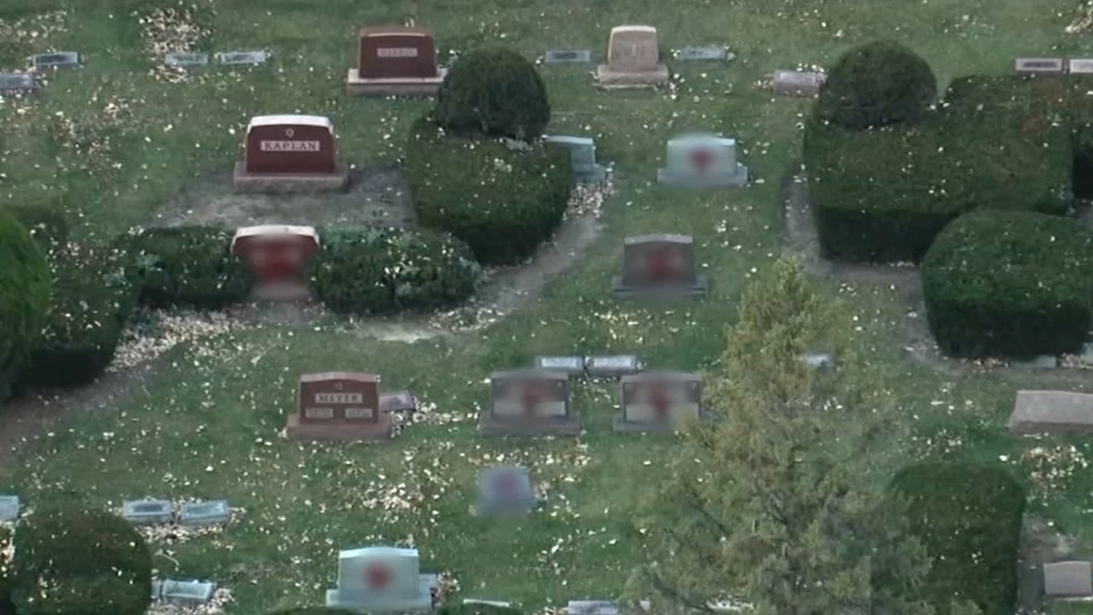 Swastikas painted on headstones at suburban Jewish cemetery