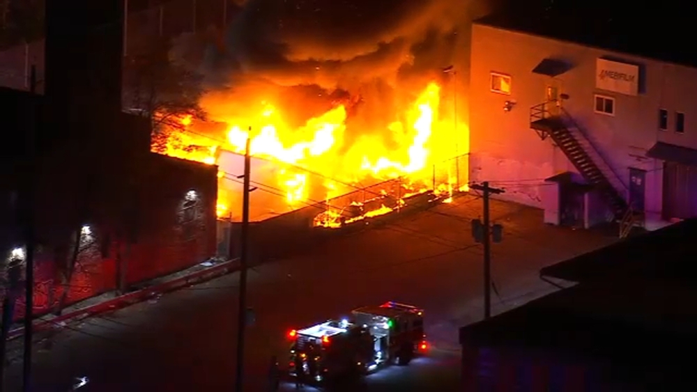 Massive flames engulf TV and film bus facility in NJ