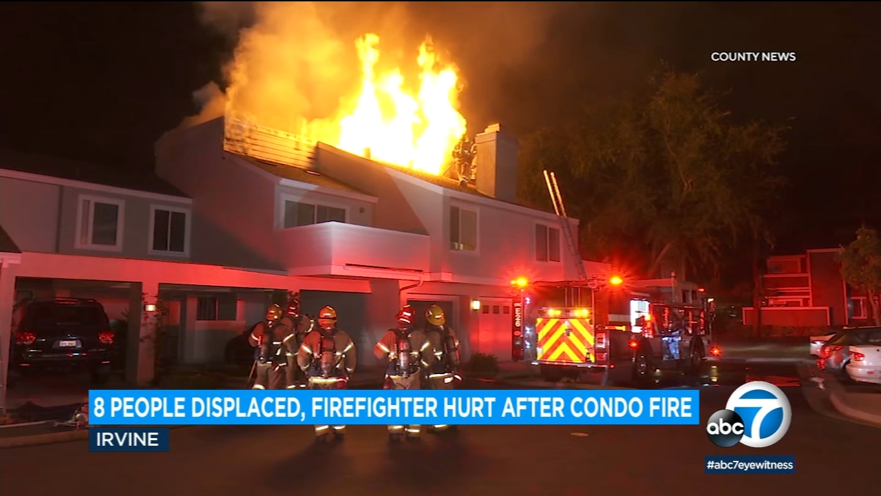 8 people displaced after condo fire in Irvine; 1 firefighter injured
