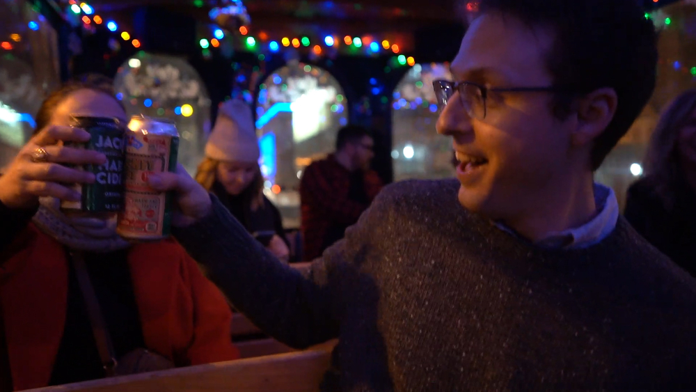 Hop on the Jolly Trolley for a tipsy holiday light tour of Philly