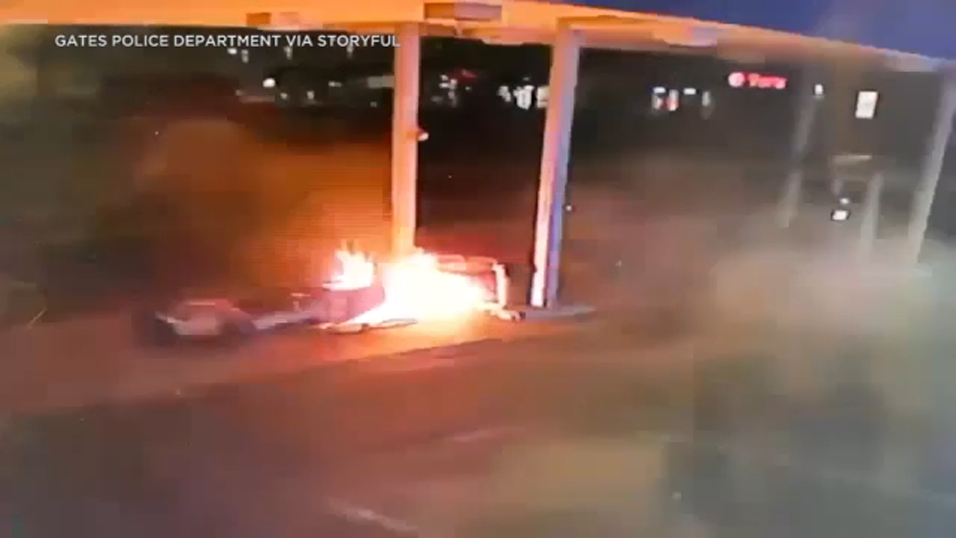 Driver attempting 'burnout' plows into gas pump