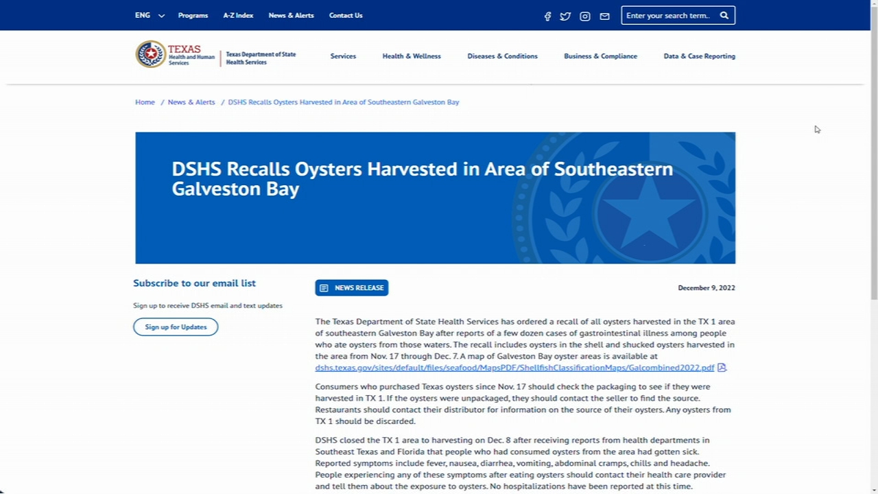 Texas oyster recall affecting NC residents, businesses, NCDHHS says