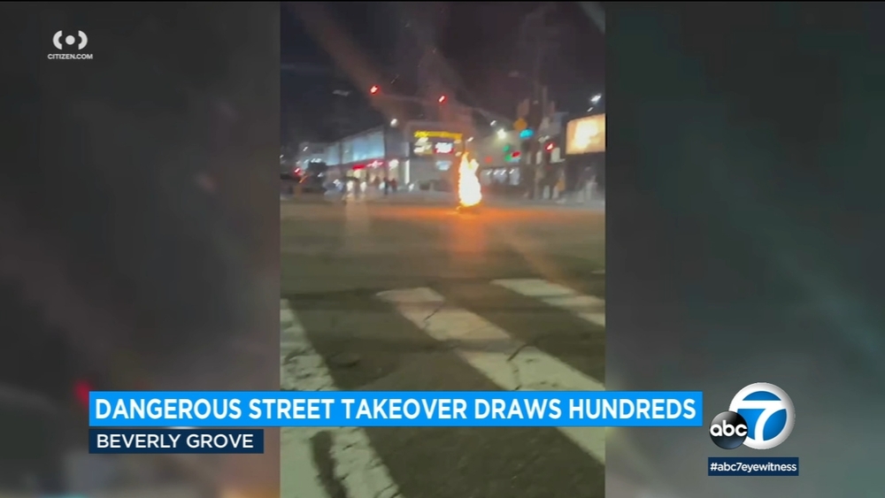 Christmas tree set on fire during street takeover near Beverly Center