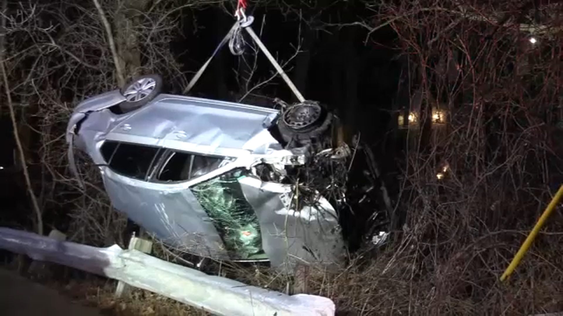 2 taken to hospital after car plunges 40-50 feet into ravine