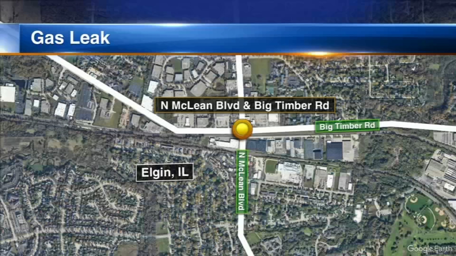 Elgin gas leak Intersection of North McLean Blvd and Big Timber Road