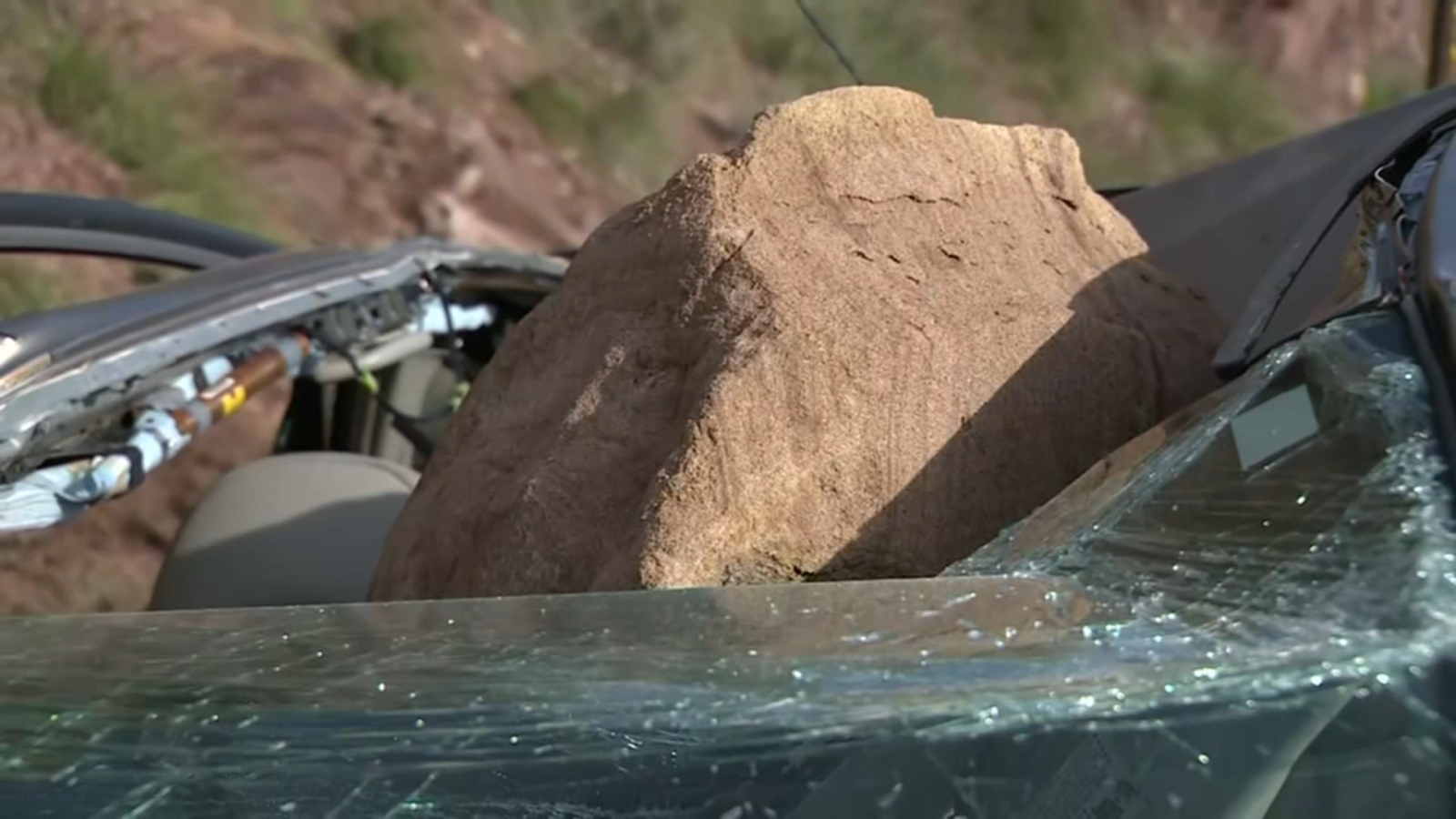 Big boulder narrowly misses man, crushes car during rockslide in Malibu