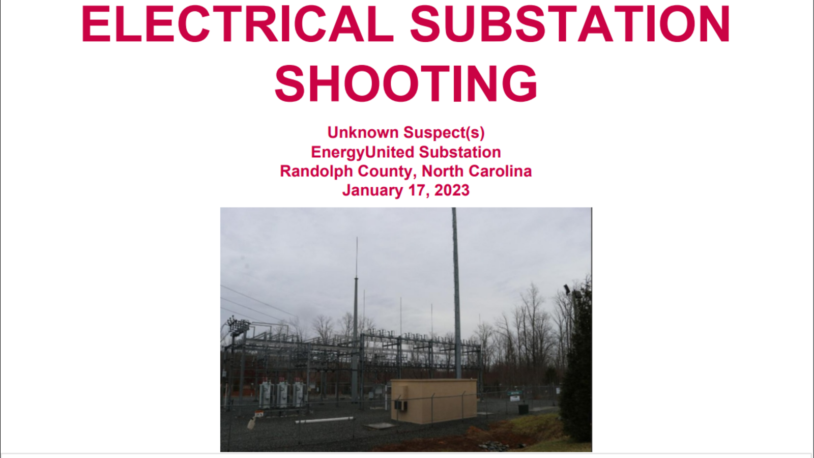 NC power grid attacks reward | FBI offering rewards for info in gunfire ...