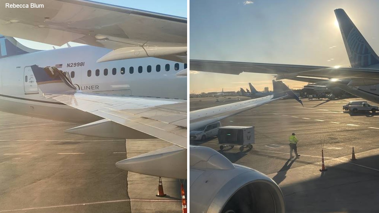 United plane clipped by wing of another plane at Newark Airport